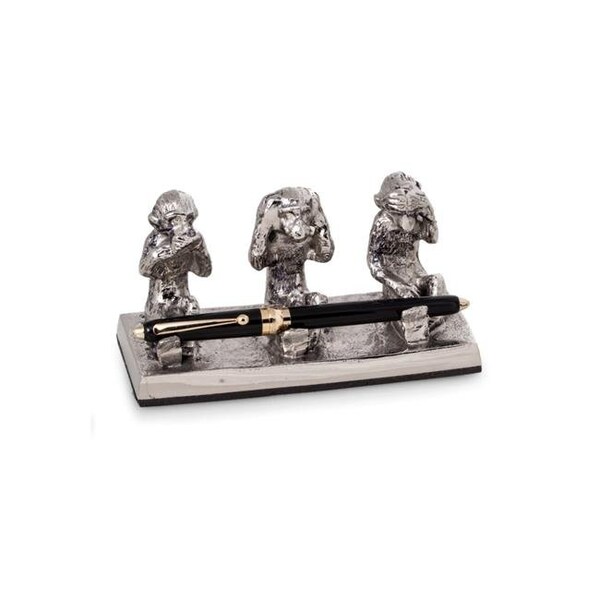 Bey Berk International Bey-Berk International R21C Antique Silver Plated See Hear & Speak No Evil Monkey Pen Holder R21C - main